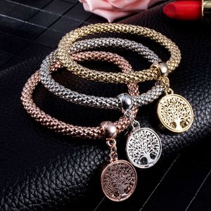 Tree Bracelet, Life Flower Crystal Diamond Pendant, Three Color Elastic Alloy Bracelet Set