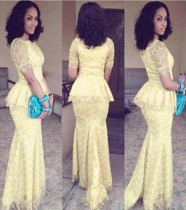 Verklig bild Afrikanska balklänningar Nigeria Style Mermaid Formell aftonklänning Juvel Kort ärm Elegant Evening Gown Lace Glows Robe7321634