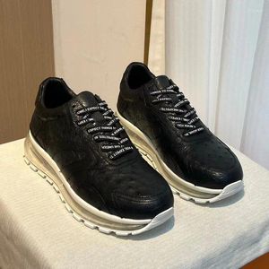 Casual Shoes Ostrich Leather Men's All-Purpose Sports spetsar Svart Real Air-Cyned Sole