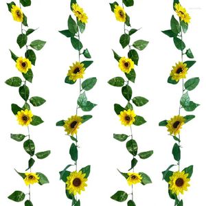 Decorative Flowers 2.5M Artificial Sunflower Vine Rattan Indoor Wall Hanging Festival Prop LED Light Winding Fake Plants Home Decoration