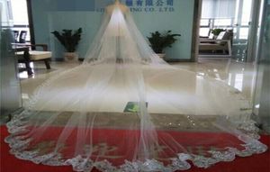 Bling Bling Wedding Veils Kaplica długa koronkowa krawędź z kryształami akcesoriami ślubnymi na wesela jedna warstwa wykonana na niestandardowe kość słoniowa 3483111