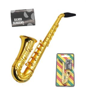 Mini Reting Pipe Saxophone Trumpet Form Metall Zinklegering Tobak Torra örtrör med skärmar Novelty Gift Enskilda paket2568603