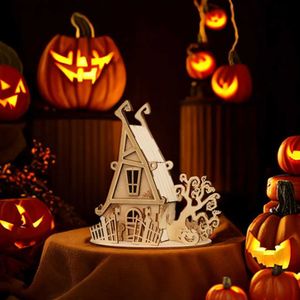 3D Puzzles Tada 3d Witchs House drewniana łamigłówka Halloweenowa impreza upominkowa Dekoracja Montaż mechanicznej Modelka dla dzieci dorosłych Y240415