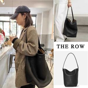 The Row Large Capacity Bucket Bag One Shoulder Underarm Cowhide Litchi Pattern Small Crowd Tote Bag Handheld Tote Women's Bag 240415
