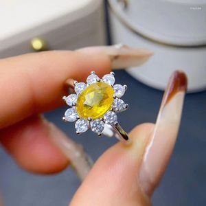 Cluster Rings Natural Yellow Sapphire For Women Silver 925 Jewelry Luxury Gem Stones 18k Gold Plated Free Shiping Items