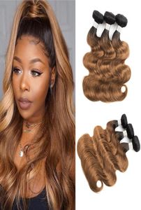 1b 30 Ombre Golden Brown Hair Webbündel Brasilianer Jungfrau Body Wave Hair 3 oder 4 Bündel 1024 Zoll Remy Human Hair Extensions3399690