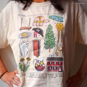 Женские футболки T 5317 Summer Swift Folklore Семь вдохновленных графических женских футболка Khaki Свободные хлопковые топы с коротким рукавами ins fashion