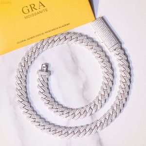Fashion Design 10mm Wide 2rows Moissanite Diamond Silver Cuban Link Necklace/bracelet Chain for Rapper Hiphop Jewelry