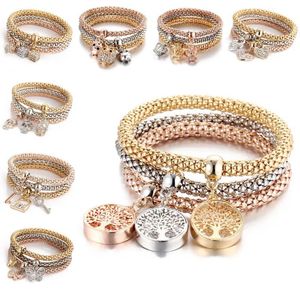 3PCSSet Elastic Crystal Armband Diamond Heart Crown Tree of Life Skull Butterfly Charm Armelets Bangle Manschett Set Smycken Will A3262841