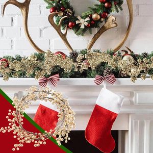 Decorative Flowers Home Xmas Decoration Gold Berry Christmas Garland With Light Artificial For Indoor Mantle Staircase Drop