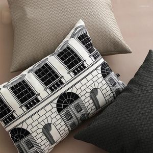 Pillow White Black Pillows Retro Town House Print Soft Decorative Cover For Sofa 30x50 Home Decorations