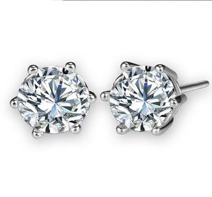6prong Settings Clear Zircon 18K White Gold Filled Classic Style Women Mens Stud Earrings Simple Gift2783507