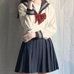 Kleidungsstücke japanische Schuluniform Mädchen JK Anzug sexy Frühling und Herbst Rote Krawatte Weiß Drei grundlegende Seemannsfrauen Langarm