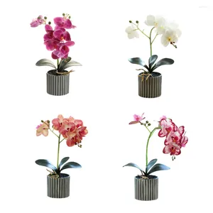 Flores decorativas Orquídeas Artificial Orquídea Bonsai em vasos Phalaenopsis Decoração de casa de casa realista 8 Casamento interno roxo