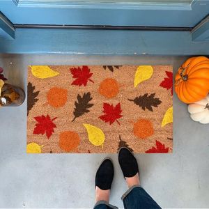 Mattor Happy Fall Door Mat Leaves Pumpkin Theme Welcome Doormat For Front inomhus utomhus matta hem Kast filt mjukt