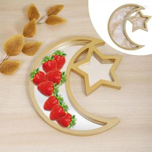 Tallrikar Eid Tray Wood Snack Plate With Moon Star Design för Kurban Bairam Table Centerpiece Servering Fruits Cakes Candies NutS