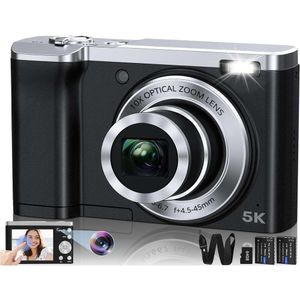 2024 più recente fotocamera digitale 5K con 56 MP, autofocus, zoom ottico 10x, capacità di vlogging, telecamere anteriori e posteriori, anti-shake a 6 assi e touchscreen