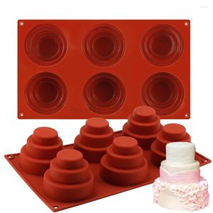 Bakningsformar 6 Hålrum 3 Tier Cake Silicone Pan Multi Tiersed Cupcake Mold Round Pudding Cookie Chocolate Mold Accessories