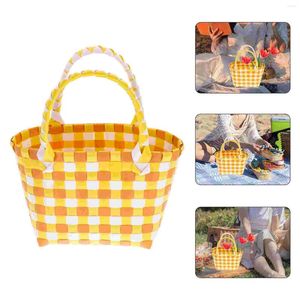 Storage Bags Woven Hand Basket Rustic Picnic Small Handle Straw Beach Tote Organizer Rattan Handbag Fruit Container Kitchen