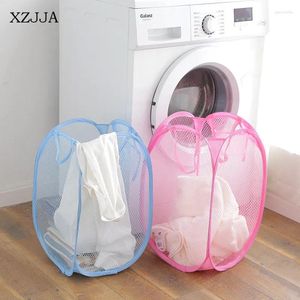 Laundry Bags XZJJA Foldable Nylon Mesh Fabric Basket Large Capacity Dirty Clothes Storage Portable Home Sundries Toy Organizer