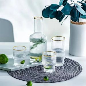 800 ml guldkant Vertikal glas vattenkokare hushålls transparent kopp vatten set kall kanna vinflaska juice 240415