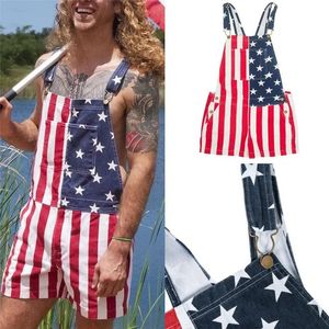 Frauen Männer amerikanische Flagge Overalls Verstellbares Riemen Denim Bib Shorts 4. Juli Jean Strampler Sommer Jumpsuit Hosen mit Tasche 240411