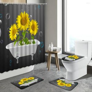 Shower Curtains Summer Flowers Yellow Sunflower Curtain Floral Natural Scenery Home Decor Rugs Bathroom Bath Mat Carpet Indoor Floor Mats