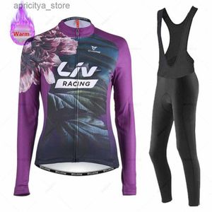 Rowerowe koszulki Zestawy Liv Women Winter Bicicta Set Outdoor Thermal FeCe Cycling Odzież Rowerowa koszulka MTB Jersey Rowerk Mundur Roupa Ciclismo L48