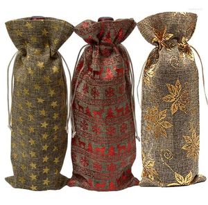 Present Wrap 14x30cm Christmas Natural Jute Burlap Wine Bottle Bag Window Champagne Packaging SN2039