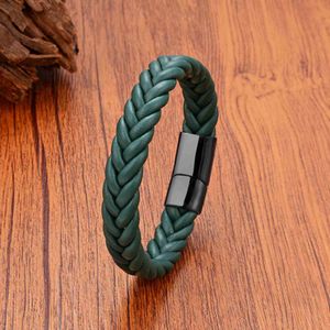 Other Bracelets 5 Color Wide Handmade Woven Leather Wrap Bracelets Mens Chain Bangles Stainless Steel Premium Jewelry Gift For BoyfriendL240415