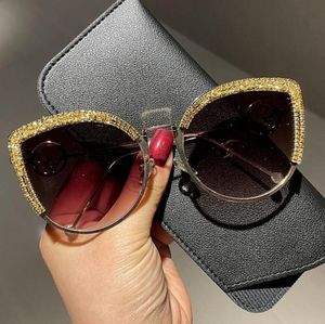 Солнцезащитные очки 2022 Cat Eye Women Fashion Brand Designer Женский блок -камни украшения ручной работы1912810