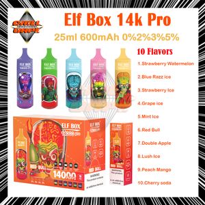 Elf Box 14000 Pro Poff Disponível Pen Vape Pen 0% 2% 3% 5% força 25 ml PROPOR PROPOR PRESENTE PRETO 600mAh Mesh de malha de bateria recarregável Pushs 14k com exibição grátis frete grátis