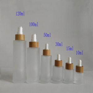 Storage Bottles 1 Oz 2 4 Bamboo Pump/dropper Empty Frosted Round Glass For Cosmetics Luxury Lotion Bottle With Pump