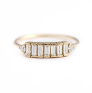 14K Sarı Altın 7 PCS Emerald Moissanit Nişan Baget Yüzük Bandı Toplam 09ctw Lab Diamond Solitaire Düğün Kadınlar için 5568517
