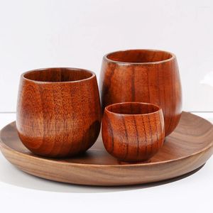 Cups Saucers Natural Wood Tea Cup Anti-Scalding Wooden Reusable Coffee Mug Milk Wine Heat Insulation Water Drinkware For Kitchen