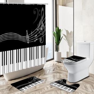 シャワーカーテンカーテンセットピアノキーミュージックバスルーム黒い白い創造性ホームデコレーションノンスリップ台座敷物カバーカバーバスマット