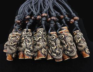 Lots Whole 12pcs COOL Boy men039s Simulation Bone Carving Totem Dragon Pendant Wood Beads Amulet Pendant Necklace Lucky Gif4725816