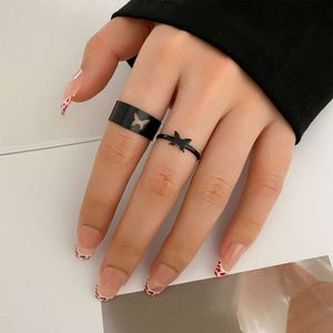 Пара Instagram Тот же стиль персонализированный полый кольцо черной бабочки с регулируемым открытием ручной работы для женщин