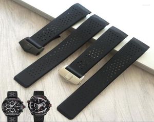 Titta på band Dålig svart porös silikongummi Watchband 22mm 24mm Folding Buckle Curved End Rem för Grand Carrera med logotypen Hele227603583