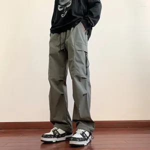 Men's Pants Solid Elastic Pockets Drawstring Zipper High Waist Casual Sports Loose Work Vintage Vacation Trousers Spring Autumn