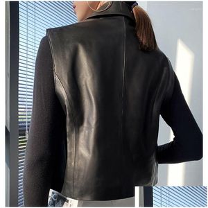 Womens Leather Faux Fashion Genuine Vest For Women Female Loose Sleeveless Jacket Soft Chic Gilet Short Suit Zevity Casaco Feminino Dr Dhrxs