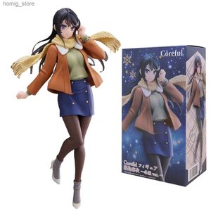 Action Toy Figures 22cm Mai Sakurajima ser inte kaninflickorna förfäder Figur Vinterkläder Sakurajima Mai PVC Action Figur Toys Y240415