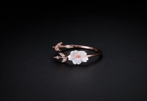 1Pc Rose Gold Sakura Flowers Zircon Branches Shell Flowers Open Ring Charming Cherry Blossom Adjustable Rings Women039s Jewelry9203593