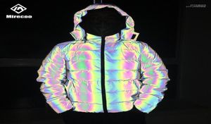 Buffer Laser Reflective Winter Jacket Men Rainbow Giacche imbottite Parka Coat Fashion Hip Hop Clothes Streetwear1 Phin222372519