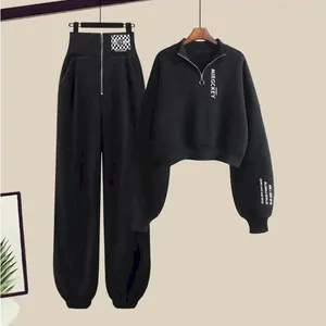 Calça de duas peças femininas harajuku moletons gráficos Sweatshants Suit de streetwear rastrear mola de moda coreana solta conjunta