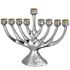 Kerzenhalter Unomor Hanukka Holder Classic Klassiker 9 Filialen Candlestand Desktop Dekor für Heimfeiertag (Silber)