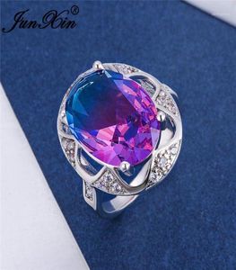 Eheringe Mystiker gradienten blau grün rosa Zirkon großer ovaler Stein für Frauen Weißgold bunte Regenbogenkristallbänder Schmuck16848995