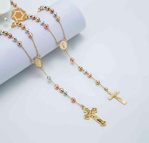Elfic Gold Plated Three Color Necklace Cubic Zirconia Virgin Mary Necklace rosary necklace74690501847440