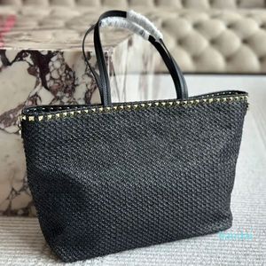 Straw Weave Tote Shopping Bag Fashion Letters Golden Leather Handle Magnetic Button Women Handbags Purse Inside Zipper Pocket Large Capacity Pockets