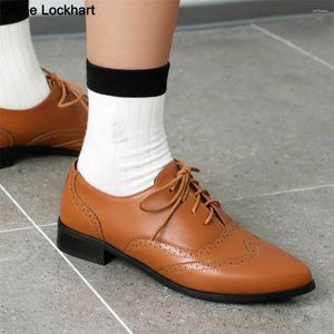Casual Shoes 2024 Spring Autumn Women Oxford Flats Brogue PU Leather Black Office Outsole Female Pointed Toe Ballet Derby Ladies